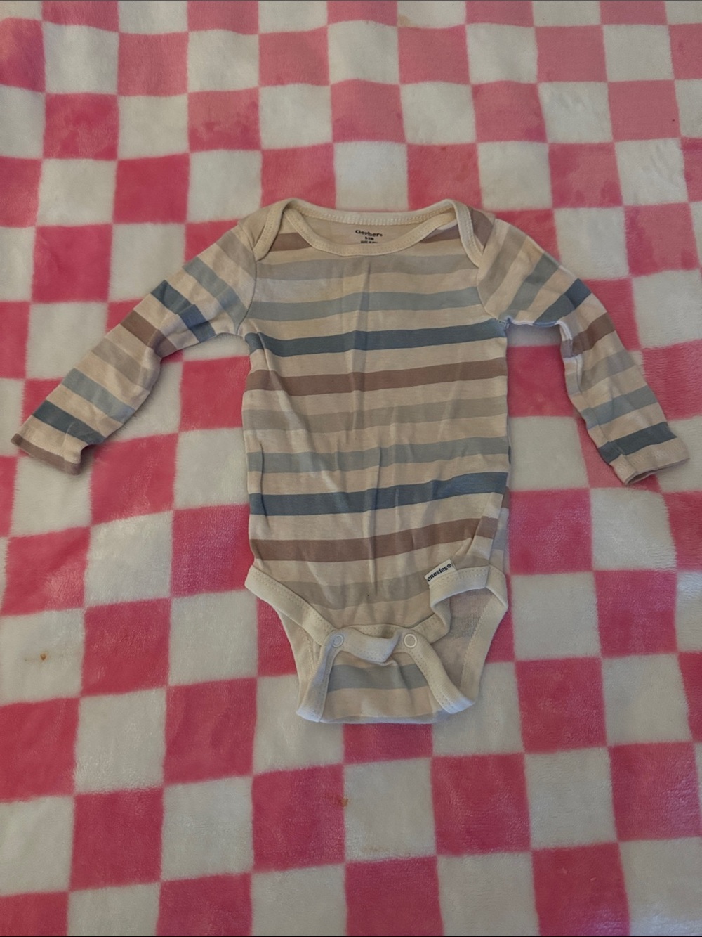 Gerber Long Sleeve Bodysuit Cream, Blue, Brown Stripes